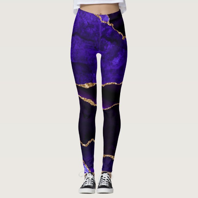 Lyxig lila och guld glitter agat leggings (Framsida)