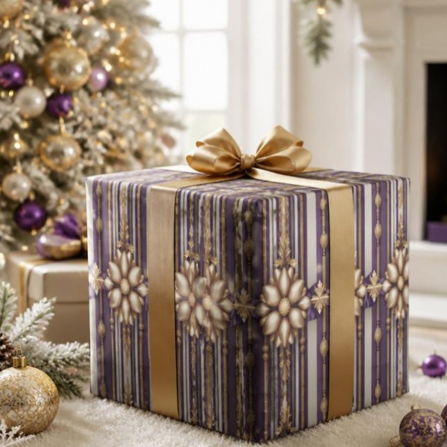 Lyxig lila och guldrandig jul presentpapper (Skapare uppladdad)