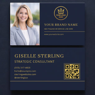 Lyxig Logo Blå Guld Foto QR-kod Visitkort