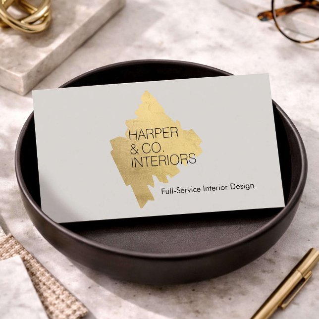 Lyxig Logotyp för Inredningsdesigner i Guld Abstra Visitkort (Skapare uppladdad)