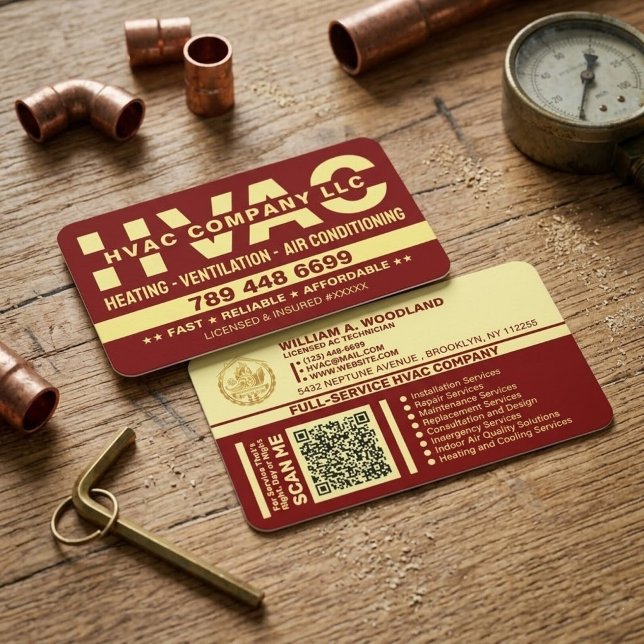 Lyxig Luftkonditionering Uppvärmning VVS-Företag Visitkort (red and gold HVAC cards, luxury heating business cards, custom air conditioning cards)