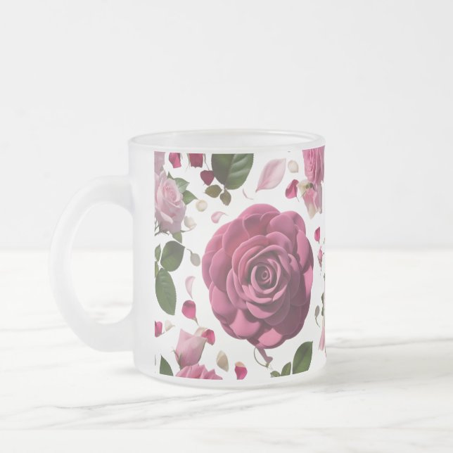 Lyxig Magenta Ros Frostat Glas Mugg | Premium (Vänster)