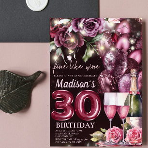 Lyxig Magenta Vin Vuxen 30-årsdag Inbjudningar