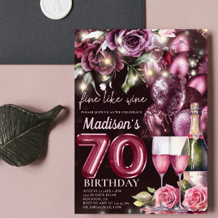 Lyxig Magenta Vin Vuxen 70-årsdag Inbjudningar