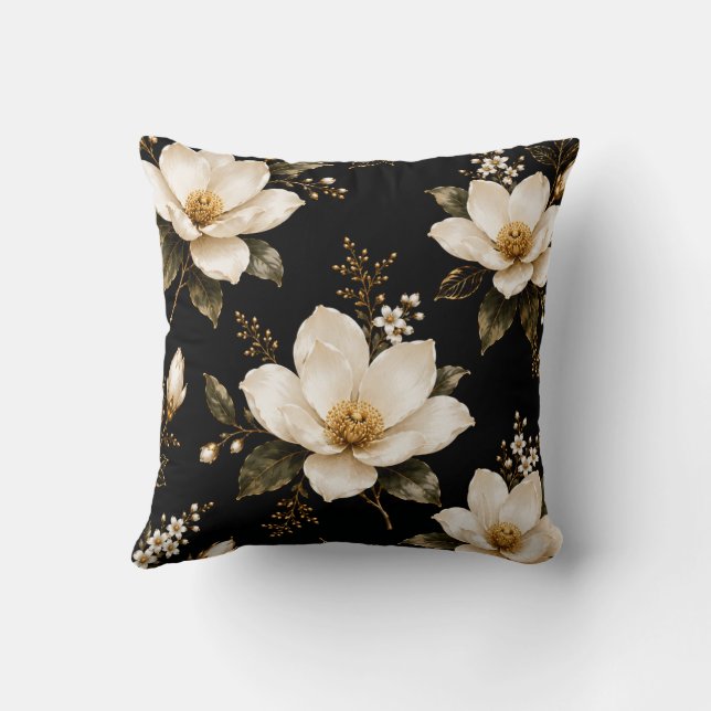 Lyxig Magnolia Blommig Sömlös Mönsterkonst Kudde (Baksida)