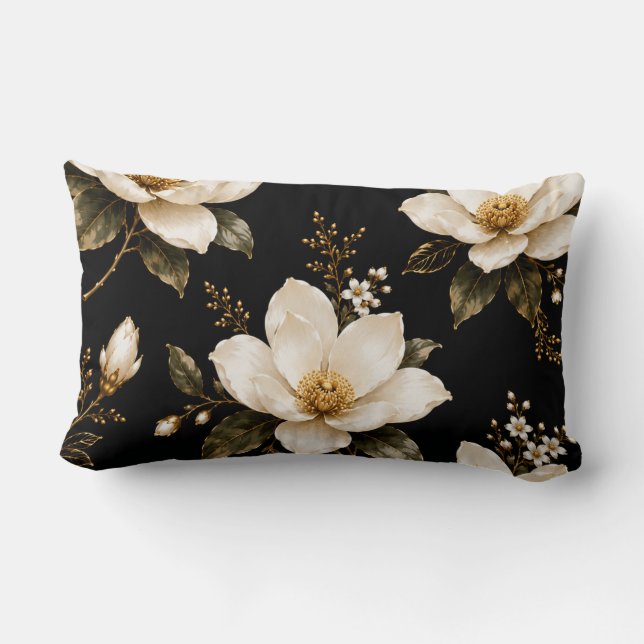 Lyxig Magnolia Blommig Sömlös Mönsterkonst Lumbarkudde (Baksida)