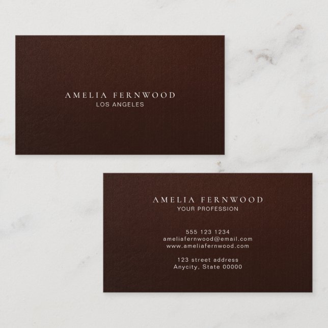 Lyxig Mahogny Läder Professionell Chic Anpassad Visitkort (Fram/baksida)