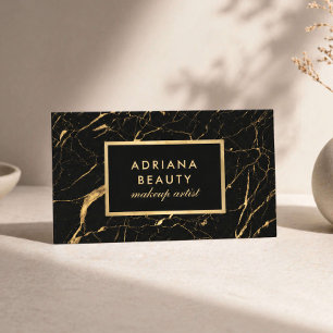 Lyxig Makeup Artist Salong Svart Guld Marmor Visitkort