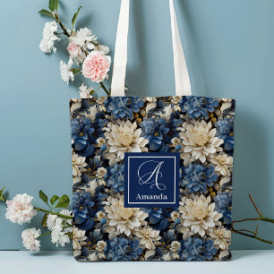 Lyxig Marin Blommor Anpassad Namn Blommig Handväsk Tygkasse