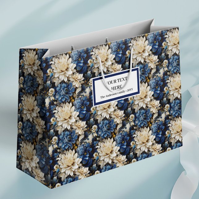 Lyxig marin elfenbensvit blomsterpresentförpacknin (Luxury Navy Ivory White Floral Gift Packaging Bag)