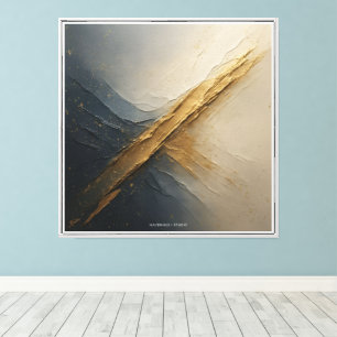 Lyxig Marinblå & Guld Abstrakt Canvas – Modern