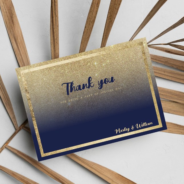 Lyxig marinblå guld ombre glitter Tack Inbjudningar (Luxury navy blue gold ombre glitter Thank You)