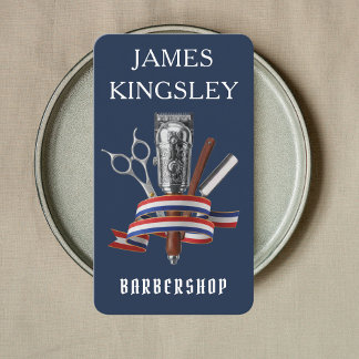 Lyxig marinblå herrfrisörsalong för professionella visitkort