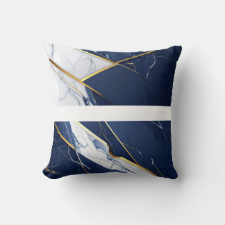 Lyxig Marinblå och Guld Marmor Geometriskt Mönster Kudde