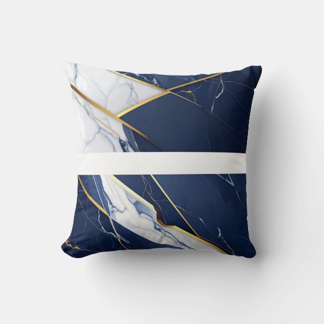 Lyxig Marinblå och Guld Marmor Geometriskt Mönster Kudde (Framsida)