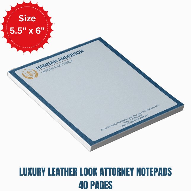 Lyxig Marinläderlook Advokat Logotyp Anteckningsbl Anteckningsblock (Luxury Leather Look Attorney Notepads)