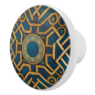 Lyxig marmor Art Deco Blå Guld Grekisk nyckel Knopp