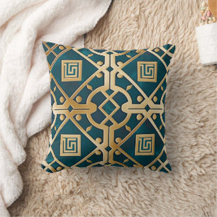 Lyxig marmor Art Deco grekisk nyckel havsgrön guld Kudde