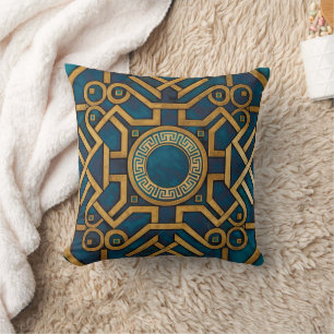 Lyxig marmor Art Deco Royal Blue Guld Grekisk nyck Kudde