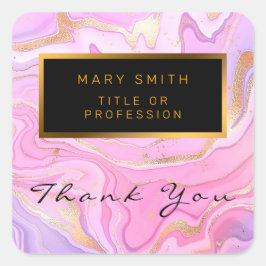Lyxig marmor glitter rosa lila guld fyrkantigt klistermärke