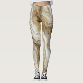 Lyxig marmor guld vit harmoni abstrakt mönster leggings