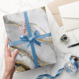 Lyxig marmor guldåder vit glittermönster presentpapper