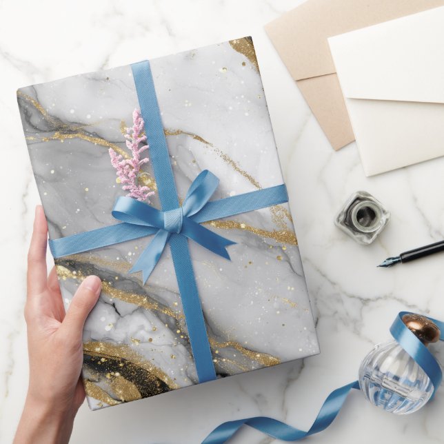 Lyxig marmor guldåder vit glittermönster presentpapper (Gifting)