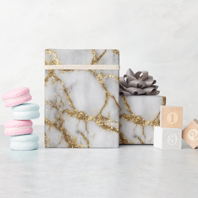 Lyxig marmor guldåder vit glittermönster presentpapper (Baby Shower)