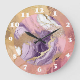 Lyxig marmorglitter rosa lila guld stor klocka