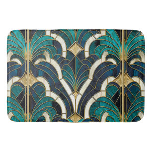 Lyxig marmormosaik Art Deco blå guld & turkos Badrumsmatta