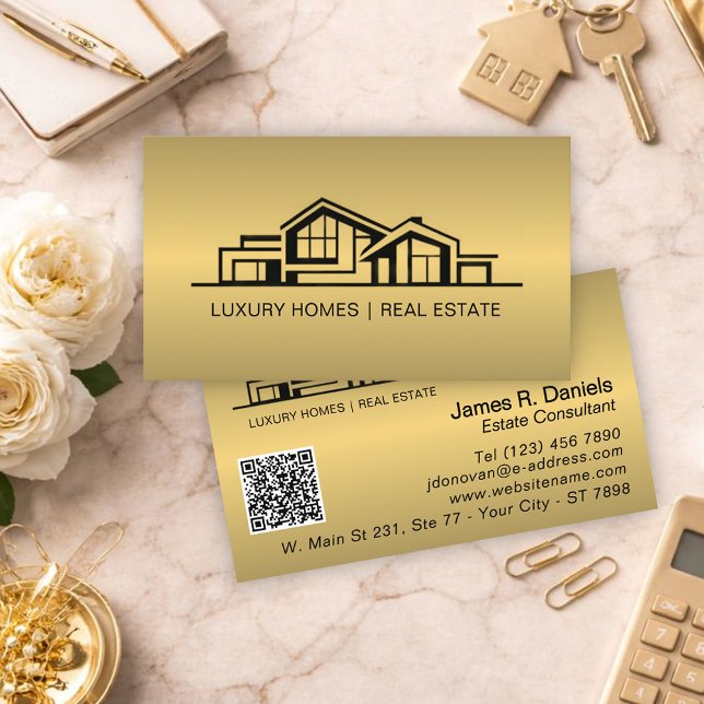 Lyxig Mässing Guld Fastighets Chic Professionell Visitkort (Skapare uppladdad)