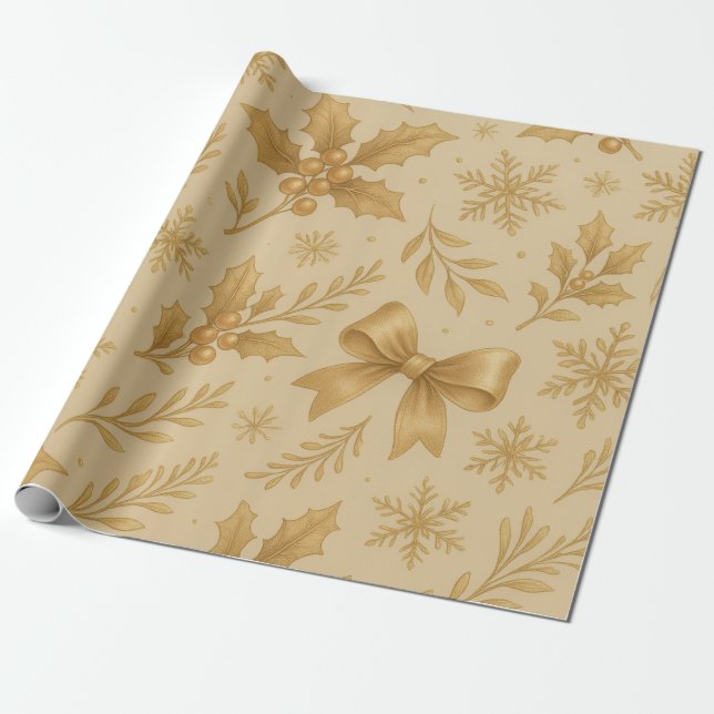 Lyxig Metallisk Guld Champagne Jul Presentpapper (Utrullad)
