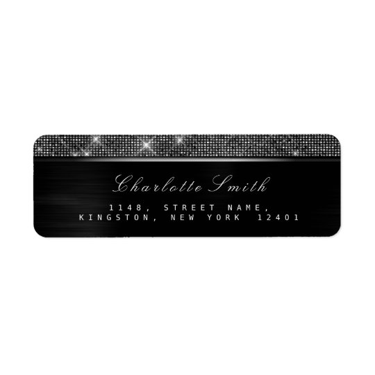 Lyxig metallisk silverOSA för Sparkly svart vit Returadress Etikett