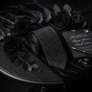 Lyxig Midnight Black Präglad Damask Blommig Slips