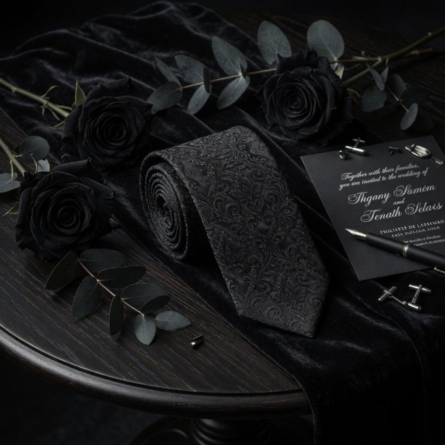 Lyxig Midnight Black Präglad Damask Blommig Slips (Skapare uppladdad)