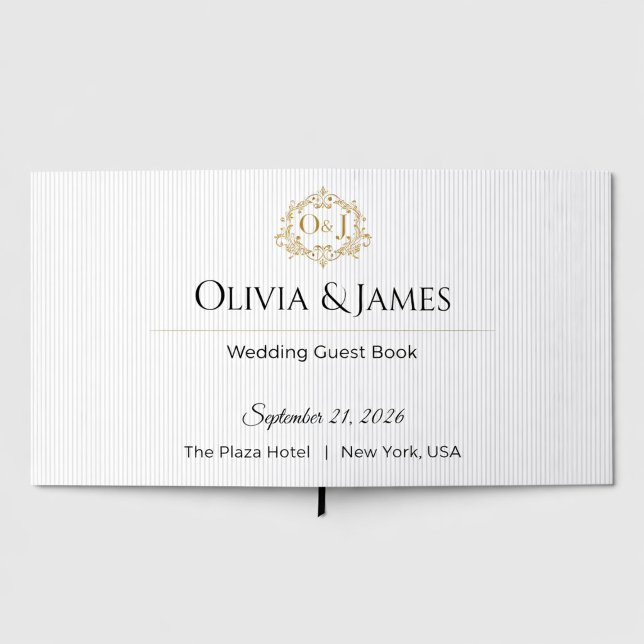 Lyxig Minimalistisk Bröllopsgästbok Gästböcker (Elegant Gold Wedding Guest Book Design — Luxury Monogram Cover for Modern Couples)