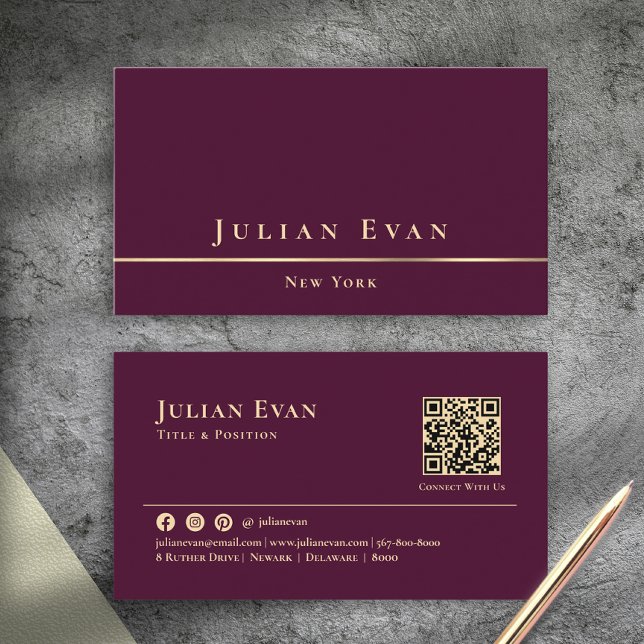 Lyxig Minimalistisk Burgunder Vin Klassisk Visitkort (Luxury Gold Minimalistic Burgundy Wine Classy Business Card)