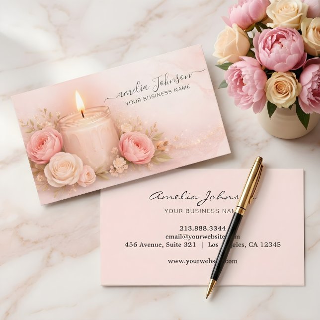 Lyxig Mjuk Rosa Ros Ljus Logotyp Visitkort (Skapare uppladdad)