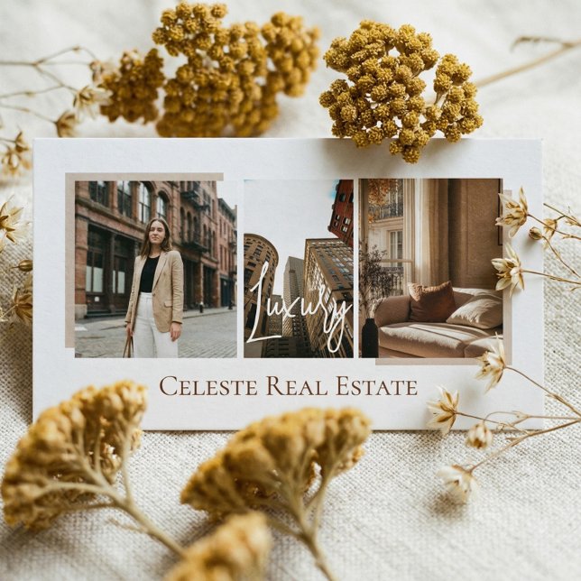 Lyxig Modern Fastighetsmäklare Foto Professionell Visitkort (Luxury Modern Elegant Photo Layout Real Estate Business Card)