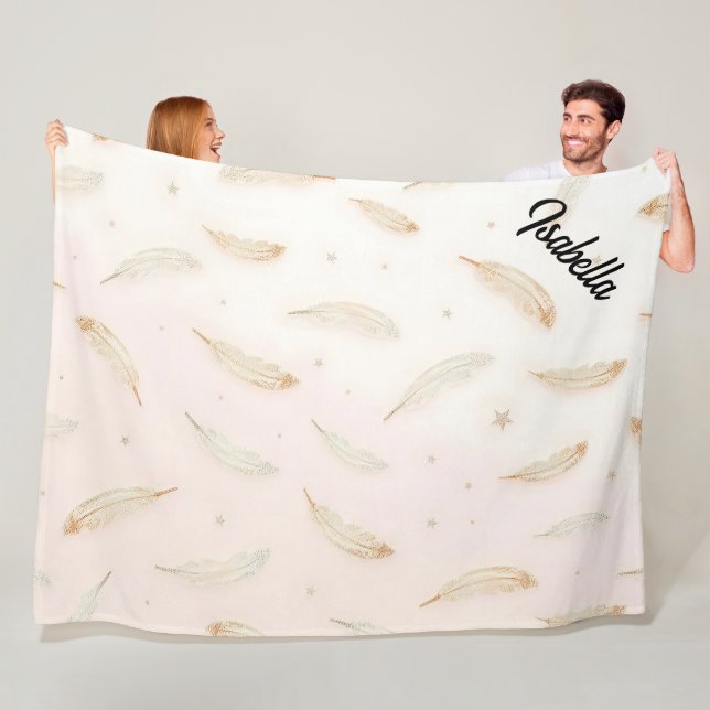 Lyxig Modern Fjädrar Boho Kollektion Fleecefilt (På plats)