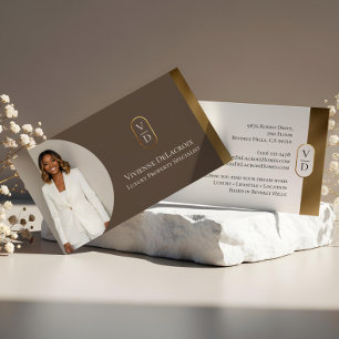 Lyxig Modern Guld Båge Monogram Fastighetsfoto Visitkort