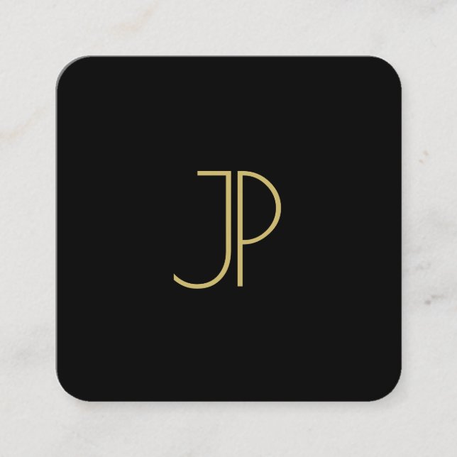 Lyxig Modern Guld Utseende Monogram Initial Mall Fyrkantigt Visitkort (Framsida)