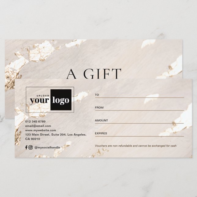 Lyxig modern presentcertifikat/voucher med guldbla (Fram/baksida)