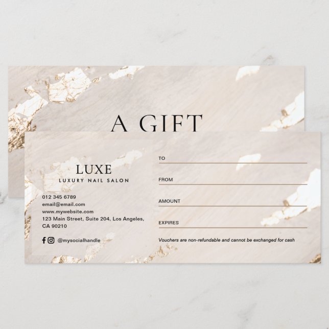 Lyxig modern presentcertifikat/voucher med guldbla (Fram/baksida)