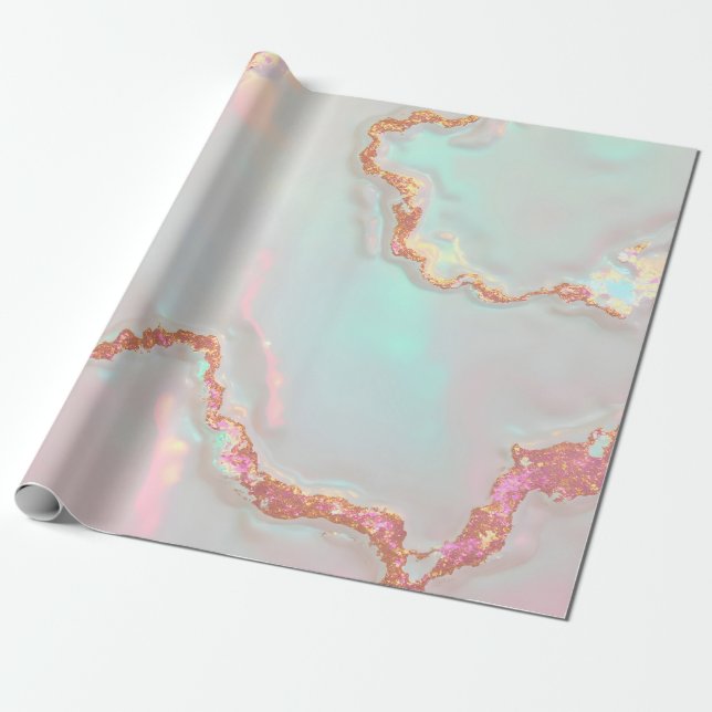 Lyxig Modern Rosa Mjuk Mint Guld Kollektion Presentpapper (Utrullad)