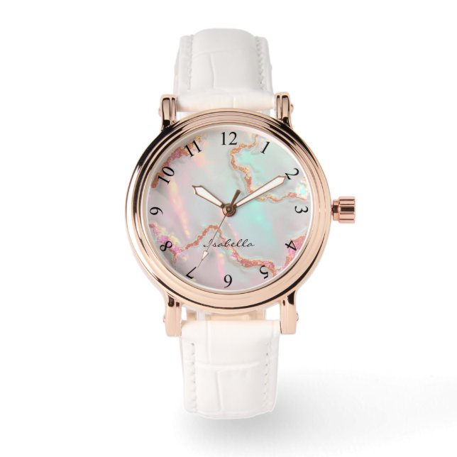 Lyxig Modern Rosabränd Pink Mjuk Mint Guld Kollekt Armbandsur (Framsida)