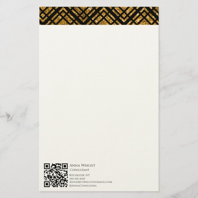 Lyxig Modern Svart Guld Brevpapper (Framsida)