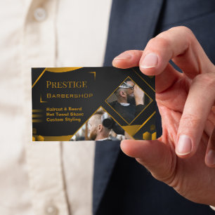 Lyxig Modern Svart och Guld Barberare Visitkort