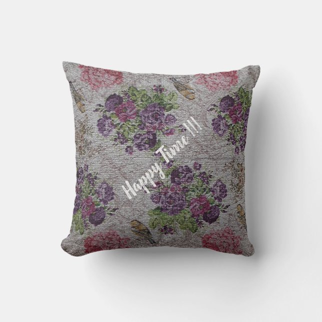 Lyxig Modern Vintage Blommig Ros Kudde (Framsida)
