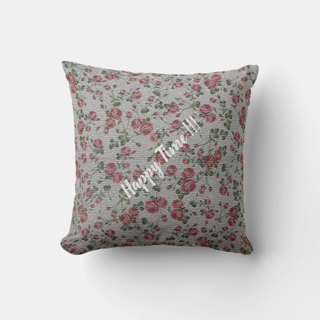 Lyxig Modern Vintage Blommig Ros Kudde (Framsida)